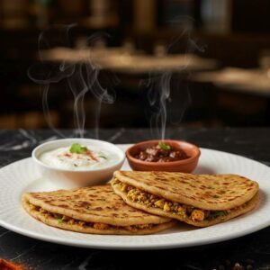 Punjabi Aloo Onion Paratha with Curd